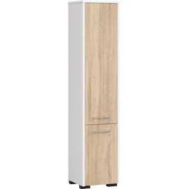 abamihome | Badezimmersäule Akord Fin Weiß 30 cm 2 Türen 5 Ebenen Front Sonoma-eiche B30 x H140 x T30 Cm