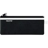 Leitz WOW Mäppchen mit 2 Fächern, Leichtläufiger Reißverschluss, Abwaschbar, Ideales Nylon-Stifteetui, Größe M, 21 x 8,5 cm, Schwarz, 40120095