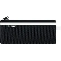 Leitz WOW Mäppchen mit 2 Fächern, Leichtläufiger Reißverschluss, Abwaschbar, Ideales Nylon-Stifteetui, Größe M, 21 x 8,5 cm, Schwarz, 40120095