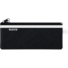 Leitz WOW Mäppchen mit 2 Fächern, Leichtläufiger Reißverschluss, Abwaschbar, Ideales Nylon-Stifteetui, Größe M, 21 x 8,5 cm, Schwarz, 40120095