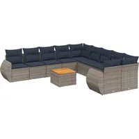 vidaXL 11-teiliges Gartensofa-Set mit Kissen, grau, Polyrattan - Grau