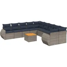 vidaXL 11-teiliges Gartensofa-Set mit Kissen, grau, Polyrattan - Grau