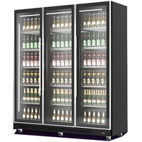 Kühlschrank DAMARA auf Rollen | 3x Glastür + LED | 1173 Liter, HxBxT 198x168x60cm | 0/+10°C | Schwarz + CHEFGASTRO Geschirrtuch