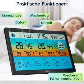 ideoon WLAN Funk Wetterstation mit XXL-Farb-Display Schwarz