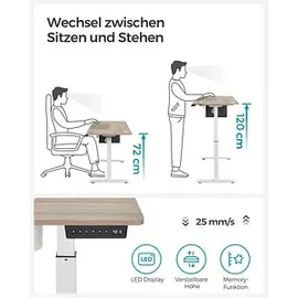 Songmics elektrisch höhenverstellbarer Schreibtisch greige rechteckig, C-Fuß-Gestell weiß 140,0 x 60,0 cm