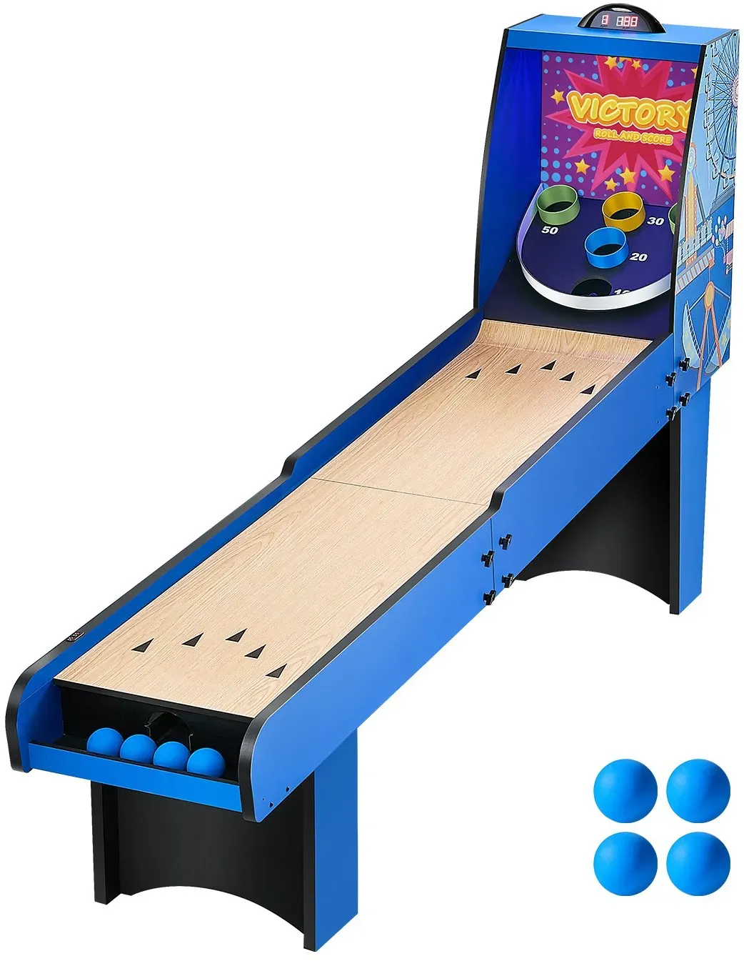 VEVOR 8 Fuß Roll und Score klassischer Arcade-Spieltisch mit elektronischem Punktezähler, Sound, automatischer Ballrückgabe für Spielzimmer für Erwachsene Familien, 4 Bälle enthalten