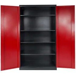 PROREGAL Stahlschrank Owl mit 4 Fachboden | HxBxT 192x110x58cm | Anthrazitgrau/Rot