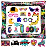 80s Foto Requisiten 80er Jahre Deko Aufblasbarer Fotorahmen Retro Photo Booth Requisiten 20 Stk. Fotobox Accessoires 80er Party Dekoration Rock Hippie Fotoaccessoires für 1980er Jahre Party Geburtstag