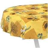 ANRO Tischdecke Sonnenblume abwaschbar Wachstuch pflegeleicht wasserabweisend (Einzelstück 1-tlg), Schmutzabweisend Rustikaler Gelb Oval 240x140cm Gartentischdecke gelb Oval | 140 cm x 240 cm