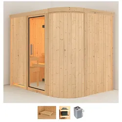 Sauna KARIBU "Thyra 4", beige (naturbelassen), Saunaofen, integrierte Steuerung, 9 kW, Saunen, 9-kW-Ofen mit integrierter Steuerung