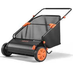 VEVOR Rasenkehrmaschine 76 cm Kehrbreite, Kehrmaschine mit 340 L Fangkorb & Verstellbarer Bürstenhöhe, Laubsammler, Laubkehrmaschine, Laubkehrer
 mit Gummirädern für Laub- & Grasentfernung