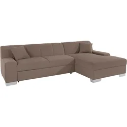 Ecksofa DOMO COLLECTION "Bero, elegant und zeitlos, flache Armlehnen, L-Form", beige, B:268cm H:74cm T:153cm, Feinstruktur (100% Polyester), Luxus-Microfaser (100% Polyester), Zierkissen: Im jeweiligen Bezugsstoff, Struktur fein (100% Polyester), Sofas, fester Sitzkomfort, wahlweise mit Bettfunktion