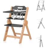 Chipolino Kinderhochstuhl Cacao Holz, Treppenstuhl, Beinstütze, klappbar, Gurt, Farbe:grau