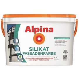 Alpina Silikat Fassadenfarbe weiß – für hochwertige Anstriche auf mineralischen Untergründen – ergiebig, geruchsarm & wetterbeständig – 10 Liter