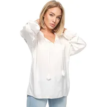 pm selected Damen Schlupfbluse Romantische Business Satin Bluse mit Rüschenkragen in Einheitsgröße PM06