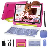 BUFO Android 16 10-Zoll, 24(3+21) GB RAM + 64 GB ROM (TF Expand 1TB) Kinder Tablet (10", 64 GB, Android 16, WiFi 6, mit Tastatur/Maus/Stift, Augenschutz-Tablet mit Eltern-Kontrolle) lila|rosa
