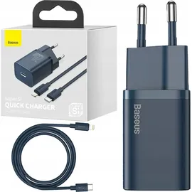 Baseus Super Si 1C Schnellladegerät Usb Type C 20W + Usb Type C - iPhone Kabel 1m Blau