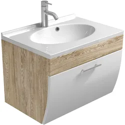 AKTION-SALE Badmöbel Prio 70cm mit weißer Klappe & eiche hell Korpus