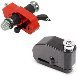 Set: Bremsscheibenschloss Alarm 110dB BS-Motoparts Diebstahlschutz schwarz + Bremshebelschloss / Diebstahlsicherung PT22 rot