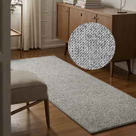 Bt Carpet Wolly Läufer – Wohnzimmerteppich Flachgewebe Kurzflor Woll-Optik Wolle Skandi-Look Esszimmer, Wohnzimmer, Kinderzimmer, Schlafzimmer – Grau, 80x300cm