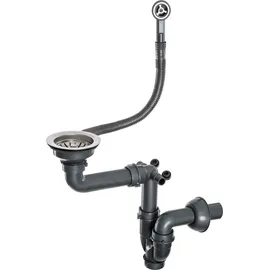 QLS Granitspüle Küchenspüle Einbauspüle Abtropffläche Master 1.0 Schwarz Metallic R Siphon 10409 - Schwarz