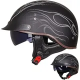 Motorrad Halbhelme Brain-Cap · Halbschale, Halbschalenhelm Herren Mit ECE, Motorradhelm Jethelm Retro Chopper Helm Vintage Männer Moped Mit Sonnenblende für Cruiser Chopper Biker M(57~58cm)