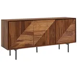 FineBuy Sideboard 150cm Sheesham Kommode mit 3 Türen Retro Design Metall schwarz