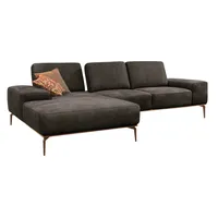 Ecksofa W.SCHILLIG "run" Sofas Gr. B/H/T: 279cm x 88cm x 178cm, Stoff S37, Recamiere links, mit Sitztiefenverstellung, grau (antracite s37) mit Holzsockel, Füße in Bronze pulverbeschichtet, Breite 279 cm