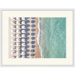 ANY IMAGE Digitaldruck »Strand mit Sonnenschirmen«, Rahmen: Buchenholz, weiß - weiss