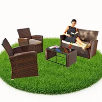 GARTENMÖBEL 4-TLG RATTANSOFA SET SITZGARNITUR POLYRATTAN SOFA MÖBEL LOUNGE