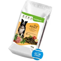 4 kg Lecker.Pet® Luna's Adult Strauß mit Kartoffel & Apfel Hunde Trockenfutter Vollnahrung + Tennis Ball