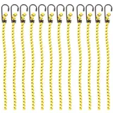Pretex 12er Set Universal Expander Gepäckspanner mit Haken - 59 cm Lange Gummispanner Gummiband Set - 12x Fahrrad Spanngurte Spanngummi - Bungee Cord Set - Gelb