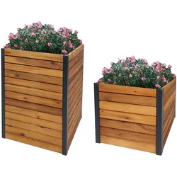 2er-Set Pflanzkasten MCW-L23, Hochbeet Pflanzkübel Blumenkasten, Outdoor Akazie Holz MVG-zertifiziert Aluminium braun
