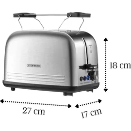 Steinborg SB-2071 2 Scheiben Edelstahl Toaster mit Brötchenaufsatz 850 Watt