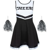 REDSTAR FANCY DRESS Cheerleaderkostüm Damen mit Cheerleader Pompoms – Cheerleader Kostüm Damen – Kostüm Damen als High School Cheerleader – Halloween Kostüm Damen