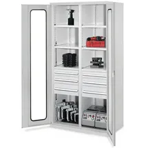 Kappes Schwerlastschrank Stahl 1.950 x 1.000 x 600 mm lichtgrau 6 Böden 6 Schubladen Sichtfenstertür