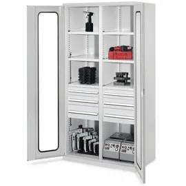 Kappes Schwerlastschrank Stahl 1.950 x 1.000 x 600 mm lichtgrau 6 Böden 6 Schubladen Sichtfenstertür