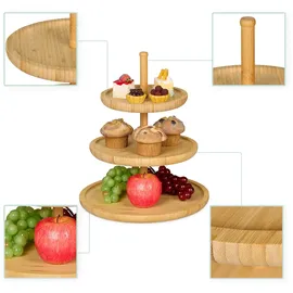 Relaxdays Etagere Bambus, Hxd: 25 x 30 cm, 3-stöckige Obstetagere, Ablage von Gebäck, Snacks, Nüssen, Obstteller, natur