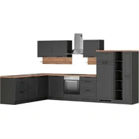 kochstation Winkelküche L-Form 240 cm grau