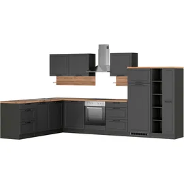 kochstation Winkelküche L-Form 240 cm grau