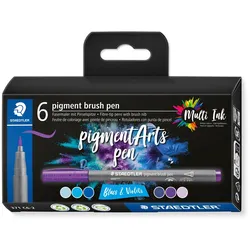 STAEDTLER Pigment Arts Brush Pen Blues & Violets, 6 Farben, Blau, Violett, Rund,