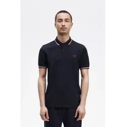 Fred Perry für Herren. M3600 Poloshirt mit marineblauen Paspeln (S), Lässig, Baumwolle, Kurzarm