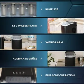 Homcom Eiswürfelmaschine Eiswürfelbereiter 9 Würfel in 6-12 Minuten fertig, 12 KG/24 H, Wasserstation mit 1,3 l Wassetank Display Ice Cube Maker Maschine - Eiswürfelautomat Selbstreinigung