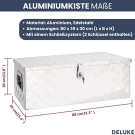 deluke DELUKE® Aluminiumbox mit Deckel Abschließbar Alubox Deichselbox Alu Anhängerbox Werkzeugkiste Transportbox Metallkiste, 80x39x30cm Silber