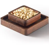 FANATU Holz-Pistazien-Snackschale mit Muschelaufbewahrung, doppelter Geschirrhalter, Nussschale, Sockel für Sonnenblumenkerne, Erdnüsse, Kirschen, Edamame (Walnuss)