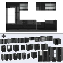 Vicco R-Line Küchenzeile Schwarz Hochglanz/Anthrazit 350 cm mit Hochschrankohne Arbeitsplatte