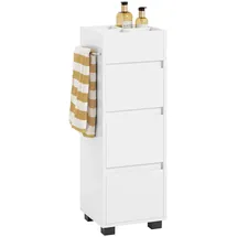 SoBuy Badezimmerschrank Badschrank mit 3 Schubladen, 4 Fächern, Handtuchhalter, Kommode – Kompakte Badmöbel in Holz, Weiß, 30x90x30 cm,