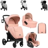 KIKKABOO Kombikinderwagen Madrid 3 in 1, Babyschale, Babywanne, faltbar, Tasche rosa