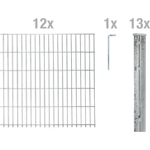 GAH Alberts Alberts Doppelstabmattenzaun 6-5-6, Matten 2,50 m, Höhe 83 cm, Länge 30 m, feuerverzinkt, Zaun als Komplettset, Pfosten mit Abdeckleiste 60x40 mm - Silber