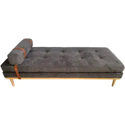 SalesFever Daybed Strukturstoff mit Kopf- und Nackenstütze Heveaholz lackiert - Natur